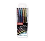 Roller gel pentel dual metallic retractable pointe   1mm effets couleur coloris    assortis pochette 6 unites