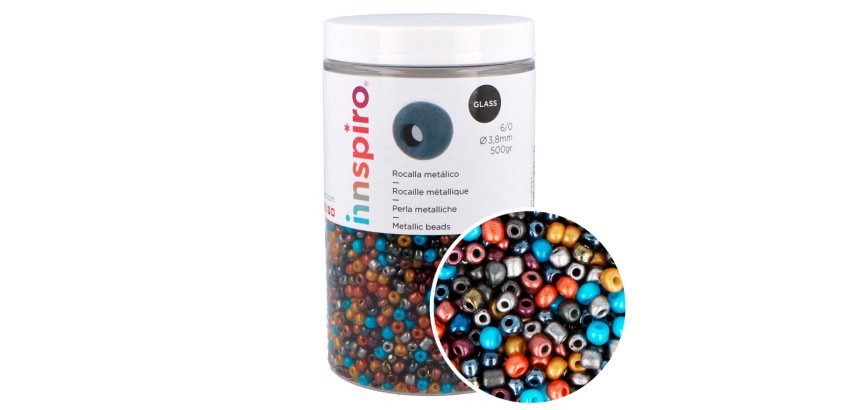 Perle de rocaille innspiro verre 3,8mm coloris           metalliques assortis bocal    500gr