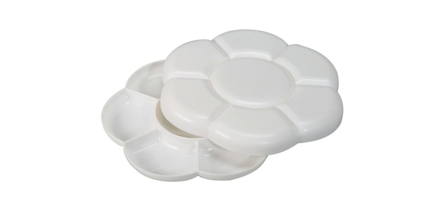 Palette o'color marguerite blanche simple plastique      forme fleur diam. 14cm 7      godets coloris blanc lot 2