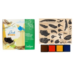 Tampon sodertex oiseaux a creer + 4 encreurs 17x13cm    coloris assortis pack 22 pcs
