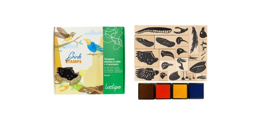 Tampon sodertex oiseaux a creer + 4 encreurs 17x13cm    coloris assortis pack 22      pieces