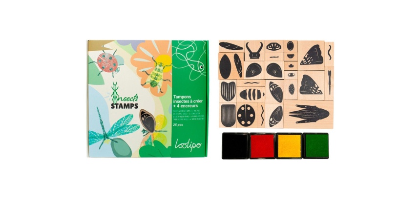 Tampon sodertex insectes a creer + 4 encreurs 17x13cm    coloris assortis pack 26 pcs