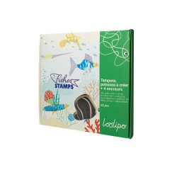 Tampon sodertex poissons a creer + 4 encreurs 17x13cm    coloris assortis pack 21 pcs