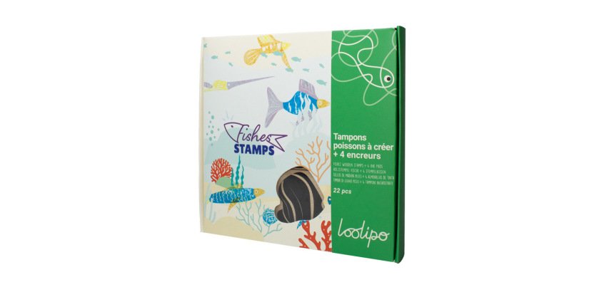 Tampon sodertex poissons a creer + 4 encreurs 17x13cm    coloris assortis pack 21 pcs