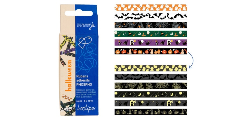 Ruban adhesif sodertex phosphorescent halloween      15mmx10m 6 modeles assortis