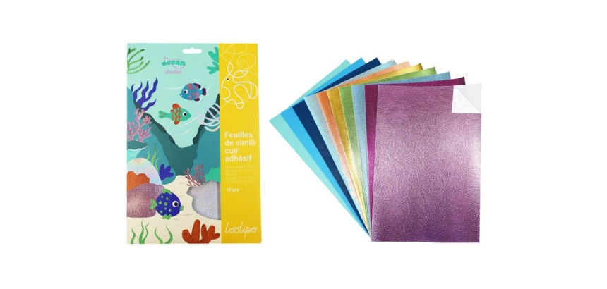 Feuille sodertex simili cuir adhesif 1mm ocean shades      20x30cm coloris assortis      paquet 10 feuilles