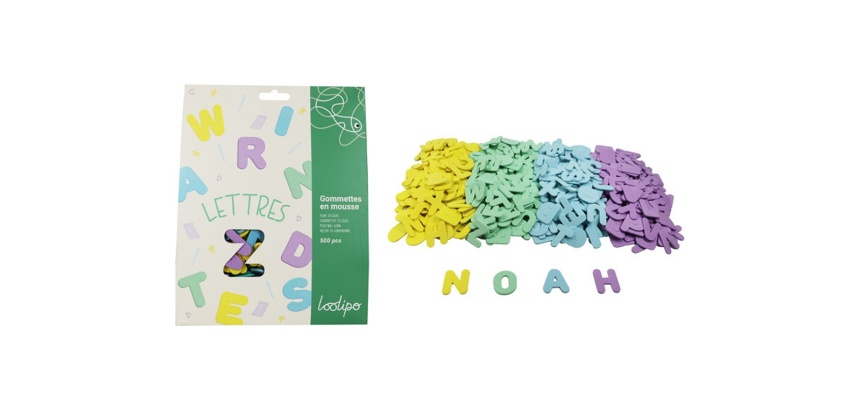 Gommette mousse sodertex lettres diam. 3cm coloris     assortis paquet 500 unites
