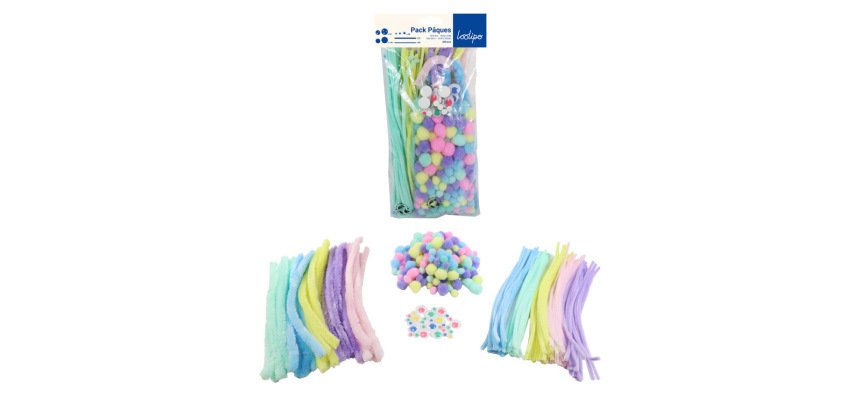 Chenille sodertex yeux mobiles & pompons paques      coloris assortis maxi pack    300 unites