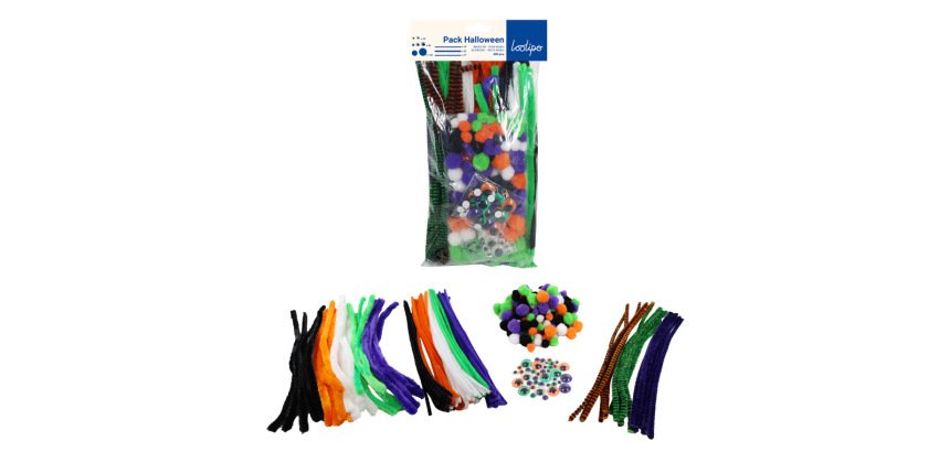 Chenille sodertex yeux mobiles & pompons halloween   coloris assortis maxi pack    300 unites