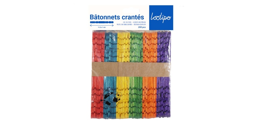 Batonnet crante sodertex 11,5cm coloris assortis pack  200 unites