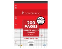 Feuilles simples conquerant 7 deficients visuels perforees  210x297mm flowpack 200p 90g   seyes 2,5mm