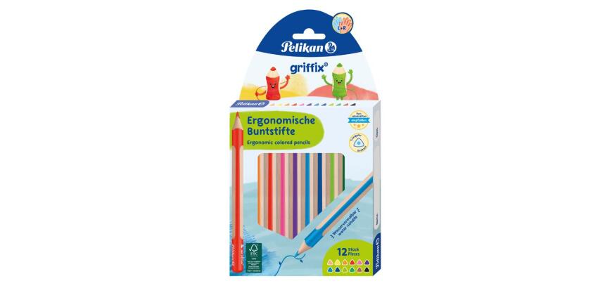 Crayon couleur pelikan griffix ergonomique coloris   assortis etui 12 unites