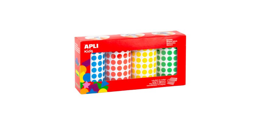 Gommette apli kids forme rondediam. 10,5mm coloris assortis pack 4 rouleaux 20768 unites