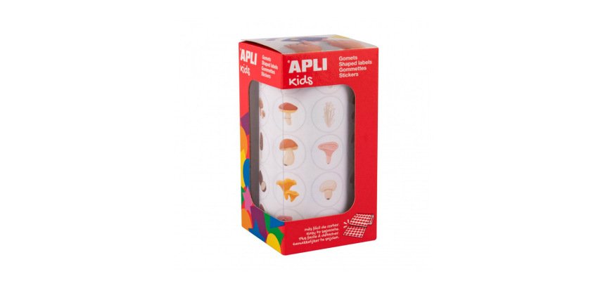 Gommette apli kids modele champignons ronde diam. 20mm  rouleau 900 unites