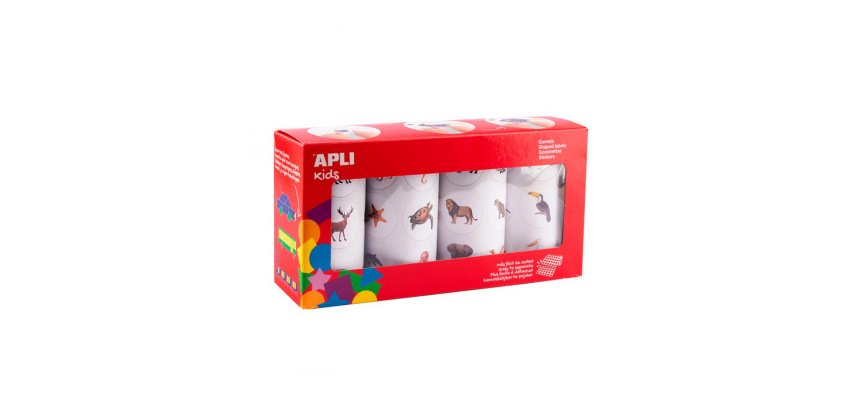 Gommette apli kids modele animaux ronde diam. 33mm pack 4 rouleaux 1440 unites