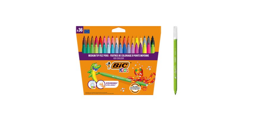 Feutre coloriage bic kids kid couleur pointe moyenne encre  ultra-lavable coloris         assortis etui 36 unites