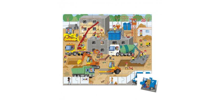 Puzzles carton 30 a 40 pieces janod le chantier 36 pieces   et 1 poster modele
