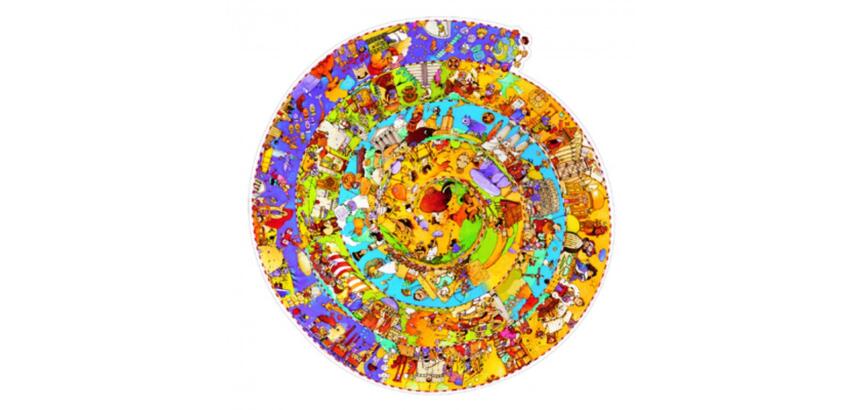 Puzzles carton 350 pieces djeco histoire + livret rond  fresque historique 350 pieces et poster de meme taille
