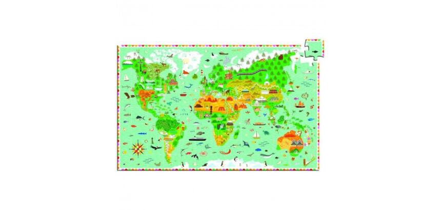 Puzzles cartes du monde djeco tour du monde 200 pieces 1    poster modele et 1 livret