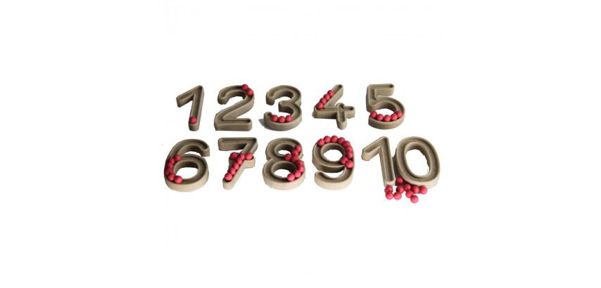 Approche du nombre wissner chiffres en relief et boules  11 chiffre et 60 boules rouge