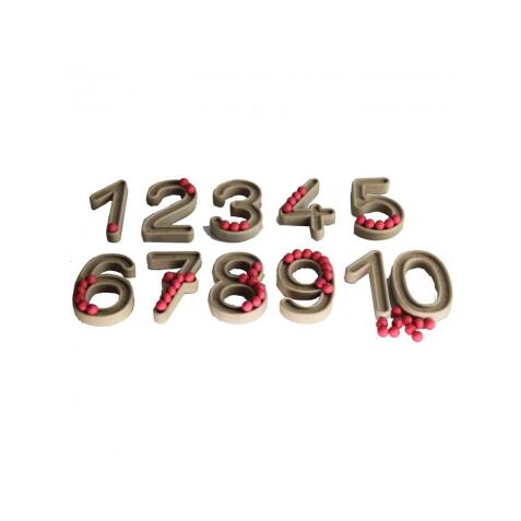 Approche du nombre wissner chiffres en relief et boules  11 chiffre et 60 boules rouge