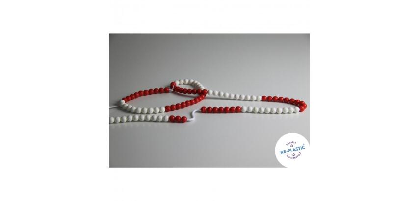 Chainette de calcul de 0 a 100 2 coleurs 100 boules      plastique rouges et blanches