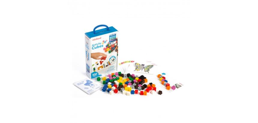 Atelier cubes miniland math premieres notions             mathematiques 100 cubes 10    coloris assortis 20 cartes d