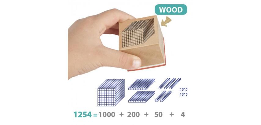 Base 10 akros tampons de decomposition en bois         numerique tout type d encre 4 unites dizaines centaines et