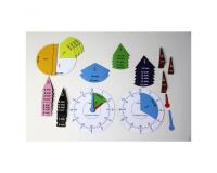 Apprentissage de l ehure et minutes wissner set horloge   et fractions 1 cadran et 63   fractions colorees et
