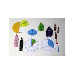 Apprentissage de l ehure et minutes wissner set horloge   et fractions 1 cadran et 63   fractions colorees et