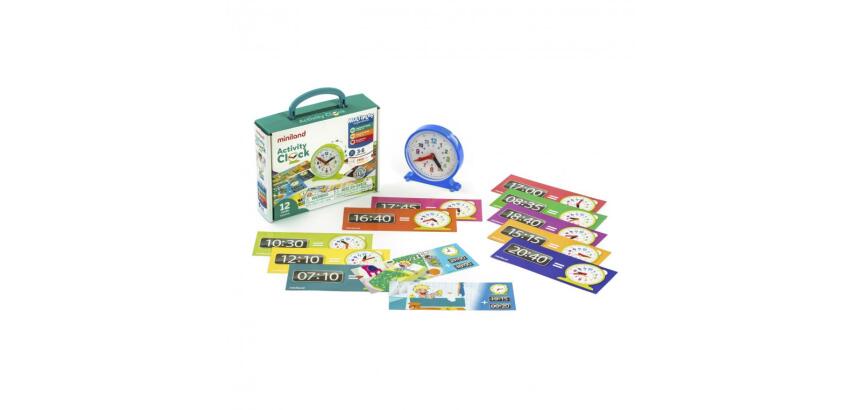 Apprentissage de l ehure et minutes miniland j apprends l heure 1 horloge 11 cm et 12   fiches d activites