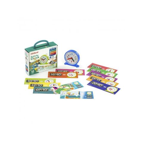 Apprentissage de l ehure et minutes miniland j apprends l heure 1 horloge 11 cm et 12   fiches d activites