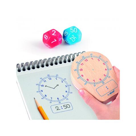 Apprentissage de l ehure et minutes akros maxi tampons    quelle heure est il avec 2    des a 12 faces