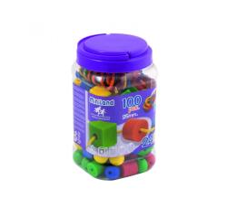 Lot maxi 100 perles plastique miniland 10 lacets 12 fiches  5 formes et coloris assortis