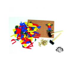 Atelier du marteau babylon 120 pieces en bois a piquer 1 plaque liege 2 marteaux 120   clous