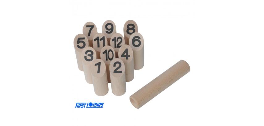 Jeux de kermesse jeu d quilles nordiques de 1 a 12   jeu interieur ou exterieur 12 quilles 1 baton bois