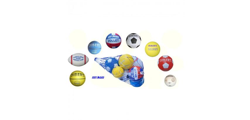 Ballon first loisirs entrainement caoutchouc +     filet transport lot de 8      unites