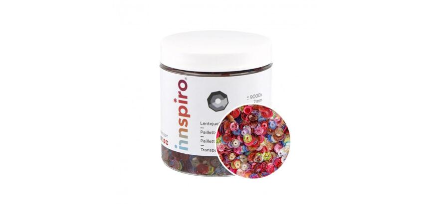 Sequins fontorpin perfores diametre 7mm 7 coloris        assortis transparents sachet  de 120g