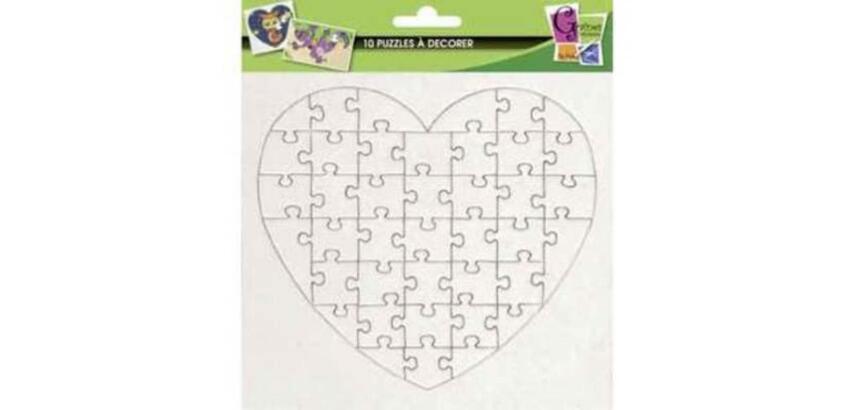 Lot mini puzzles graine creative a decorer de 40      pieces forme cîur carton      16x16cm 10 unites