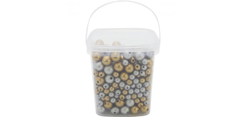 Perle bois ocolor forme ronde 10-16mm coloris or et argent  lot de 600 perles