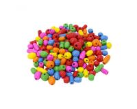 Perle bois ocolor 12-16-20-25mm 10 formes       assorties 6 coloris assortis  lot de 500g