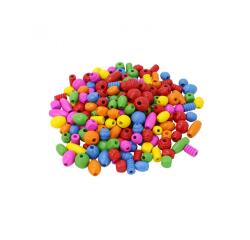 Perle bois ocolor 12-16-20-25mm 10 formes       assorties 6 coloris assortis  lot de 500g