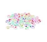 Perle plastique innspiro forme ronde plate 7mm         imprimee alphabet couleur sur fond blanc lot de 1200 perles