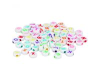 Perle plastique innspiro forme ronde plate 7mm         imprimee alphabet couleur sur fond blanc lot de 1200 perles