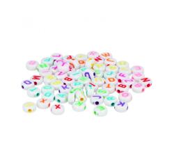 Perle plastique innspiro forme ronde plate 7mm         imprimee alphabet couleur sur fond blanc lot de 1200 perles