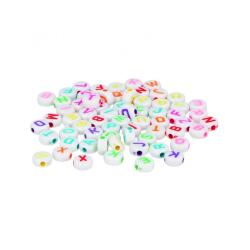 Perle plastique innspiro forme ronde plate 7mm         imprimee alphabet couleur sur fond blanc lot de 1200 perles