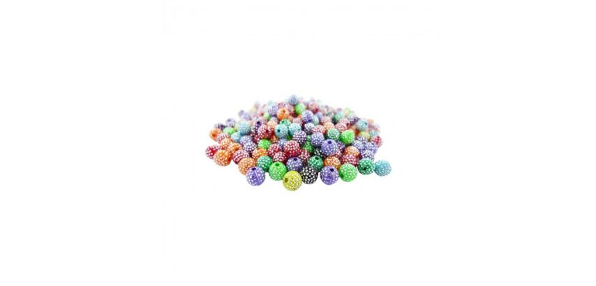Perle plastique innspiro forme ronde 8mm points        argentes coloris assortis     bocal de 750 perles