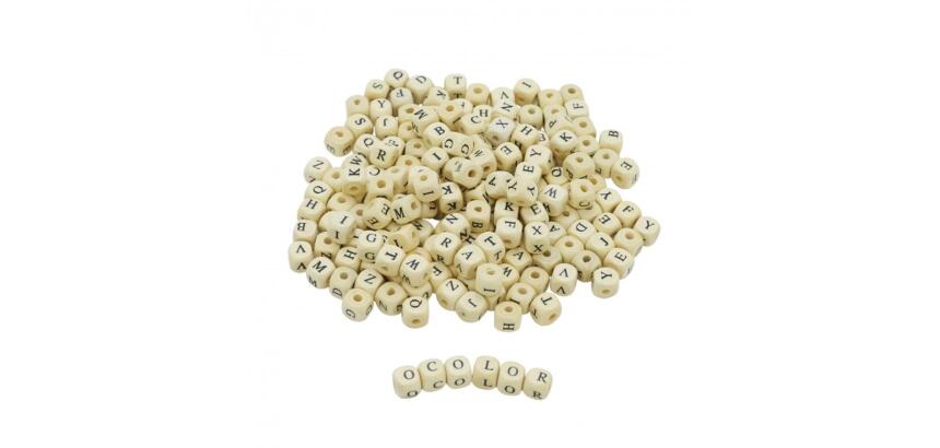 Perle bois ocolor forme carree 1cm imprimee alphabet  coloris naturel lot de 440    perles