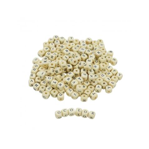 Perle bois ocolor forme carree 1cm imprimee alphabet  coloris naturel lot de 440    perles