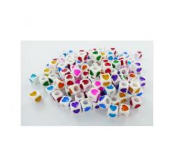 Perle plastique innspiro forme cube 6mm decor coeur    coloris assortis bocal de 600 perles